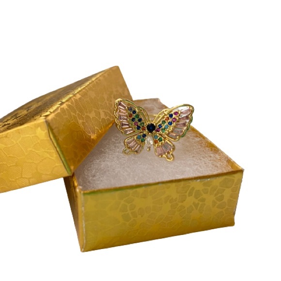 18k Gold Plated Pink Cubic Zirconia adjustable butterfly Ring. Anillo Mariposa - Picture 6 of 7